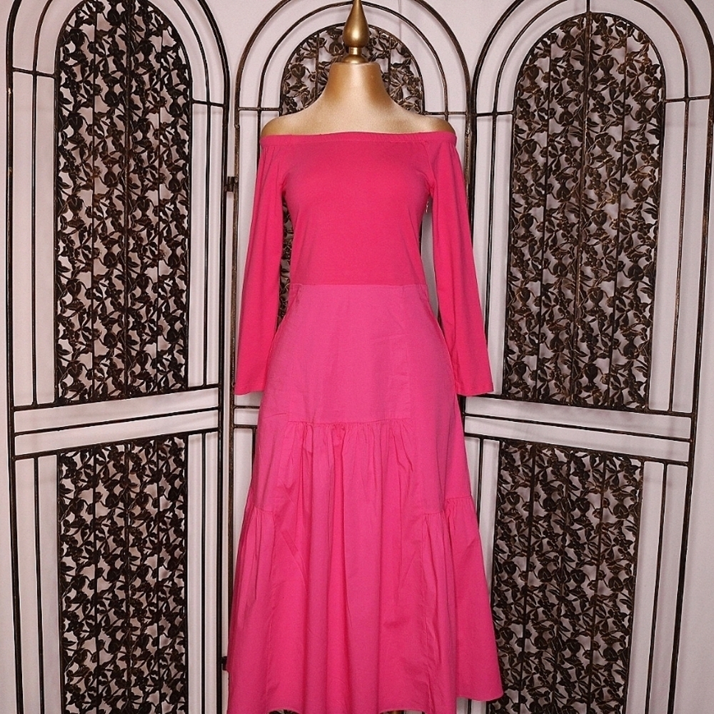Vacation Look Tuckernuck Long Sleeve Midi Dress, Pink, Medium